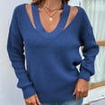 thumbnail image 5 of Lilgiuy Women Casual Solid Color Pullover Long Sleeve V-Neck Sweater,Blue,10(XL) Fall Fashion 2022 Spring Winter, 5 of 5