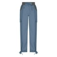 thumbnail image 4 of Full-Length High Waisted Cargo Pants for Women Blue Leisure Splicing Weekend Solid Color Tie Multi Pocket Trousers Outdoor Casual Sports Overalls Loose Sweat L, 4 of 5