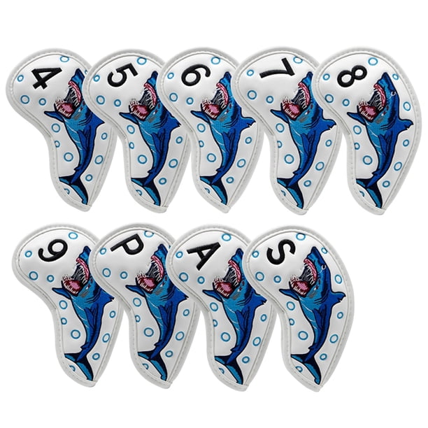 Juego de 9 piezas de cubiertas de cabeza de hierro de golf para cuñas de palos de golf Protector de cuero de PU con blanco Zulema cubiertas de cabeza de hierro de golf