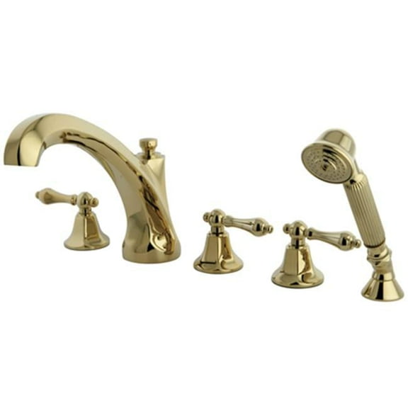 Kingston Brass Three Handle Roman Tub Filler with Hand Shower - Polished Brass