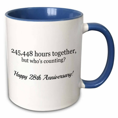 

3dRose Happy 28th Anniversary - 245448 hours together - Two Tone Blue Mug 11-ounce
