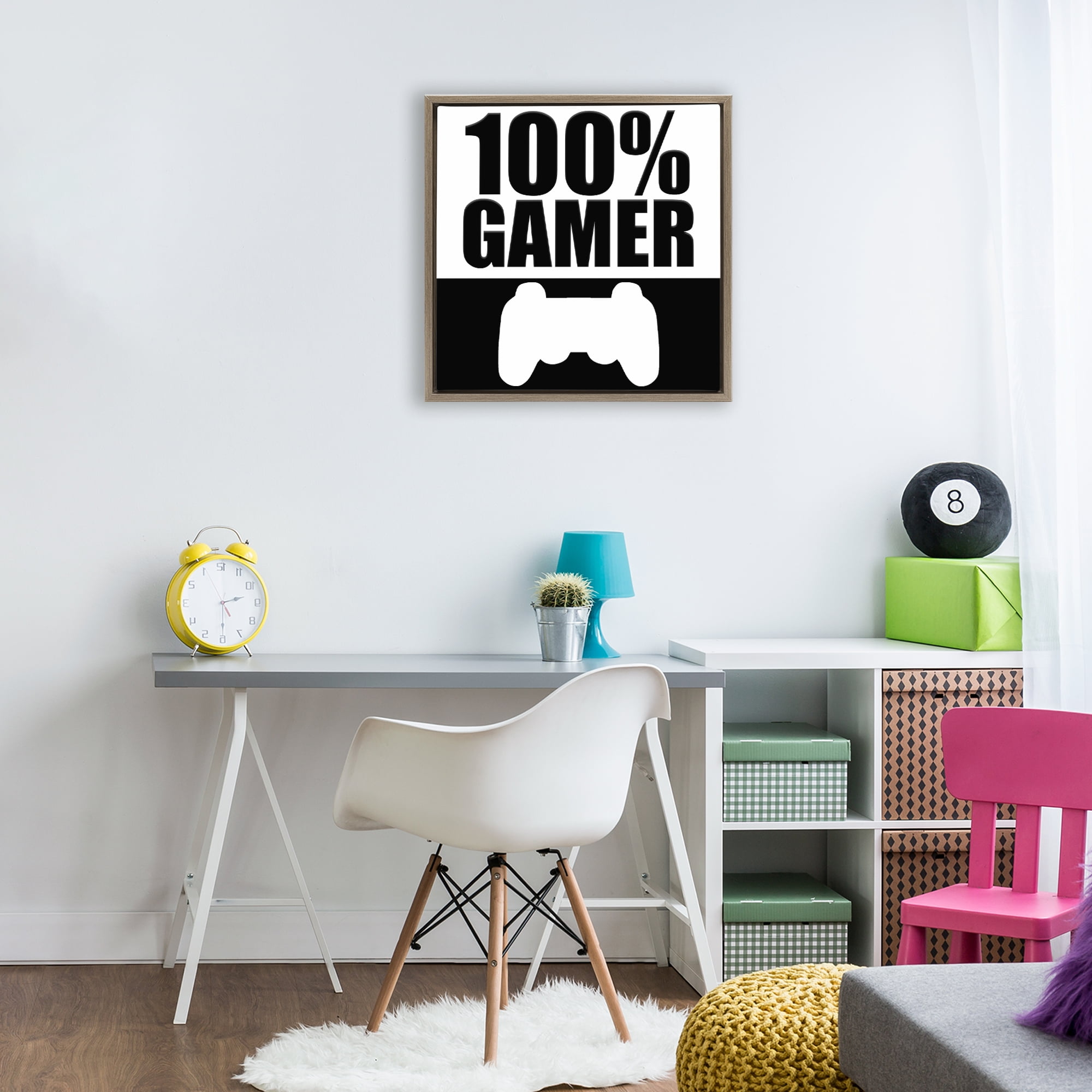 100% Gamer Black & White Brown Framed Floater Canvas Wall Art, design by Kim Allen