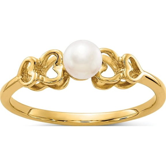 14K Yellow Gold 4mm Fw Cultured Pearl Ring (Size 5.5) Made In United States y1869pl