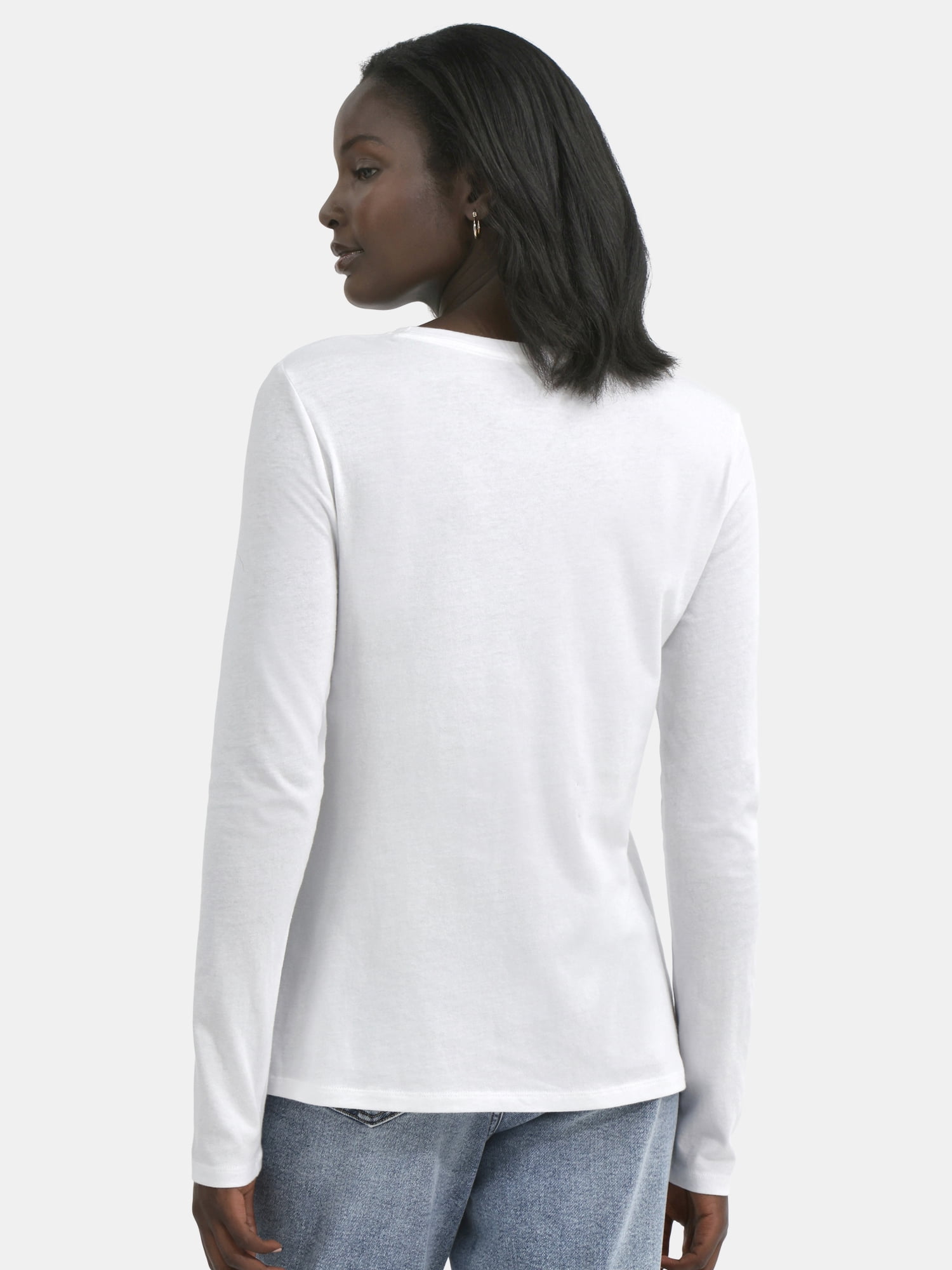 Time and Tru Women's Cotton Crewneck Tee with Long Sleeves, Sizes XS-XXXL