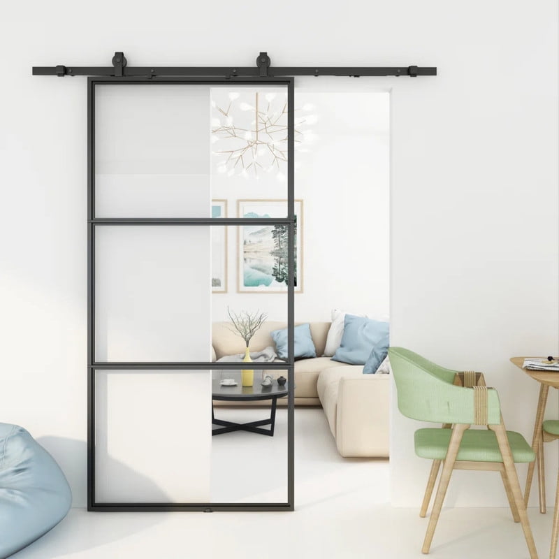 Easy4Home 36"x84" Clear Glass Sliding Barn Door with Track and Hardware Kit