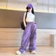thumbnail image 3 of Pantalones Cargo de verano para niñas, pantalones informales holgados, pantalones finos de moda para primavera/verano, pierna ancha para niños, 3 of 5