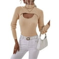 thumbnail image 4 of Liacowi 2Pcs Women Cutout Knitted Sweater Long Sleeve Turtleneck Shrug Crop Jumper + Ribbed Sling Vest Tops, 4 of 7