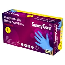100/Box #7303 SunnyCare Blue Vinyl Synthetic Exam Gloves (Nitrile Latex Powder Free) - Size: Large