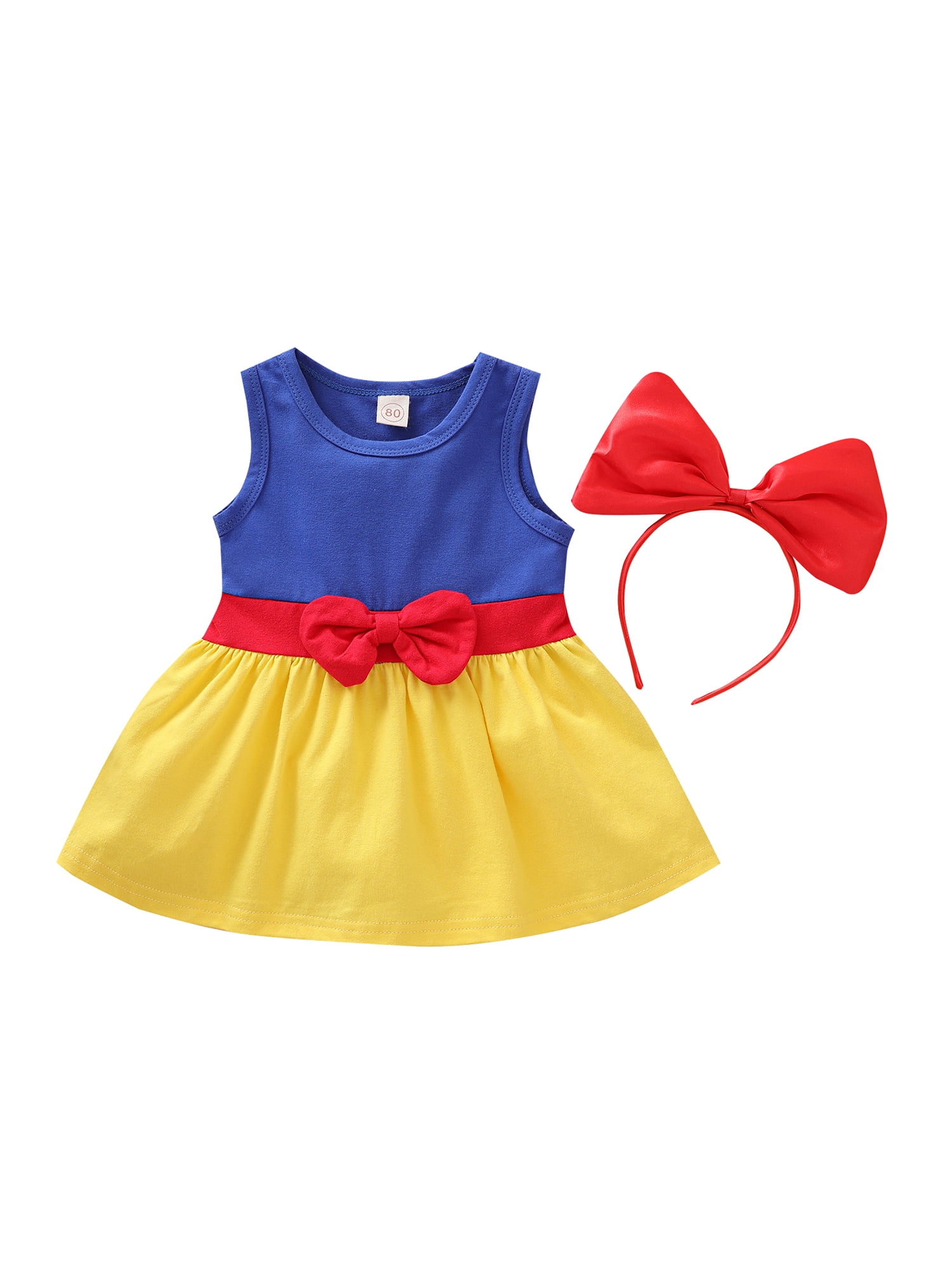 Snow White Girl Red Bow Royal Blue Bodysuit Yellow Skirt Baby Dress NB-18Month 