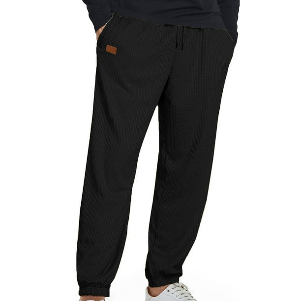 Pantalones largos para hombre, color liso, con bolsillo, cintura elástica, cordón ajustable, de poliéster