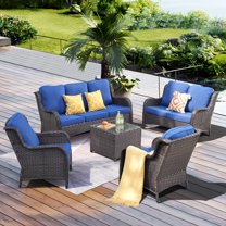 Ovios 5 Pieces Outdoor Furniture Wicker Patio Sectional Sofa with Side Table