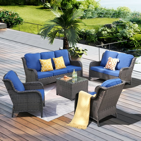 Ovios 5 Pieces Outdoor Furniture Wicker Patio Sectional Sofa with Side Table