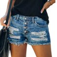 thumbnail image 5 of Women's Casual High Waisted Summer Denim Shorts Frayed Raw Hem Stretch Slim Fit Ripped Destroyed Jean Shorts, 5 of 7