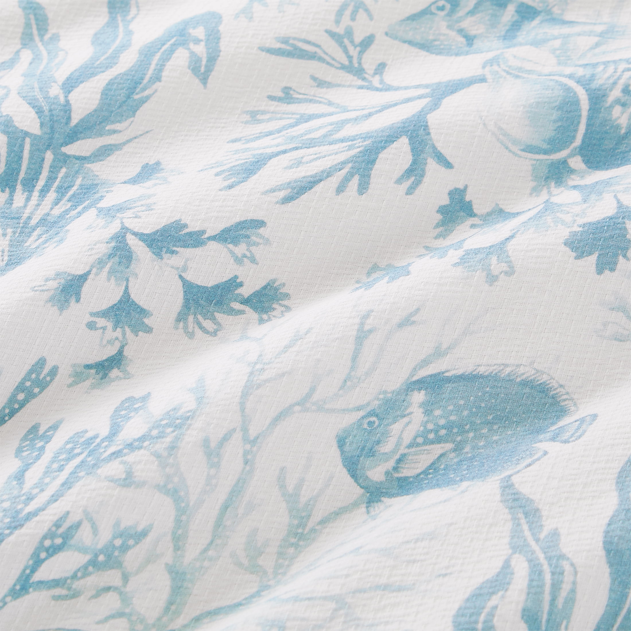 Coastal Living 3-Piece Lightweight 100% Cotton Blue & White Ocean Print Comforter Set, Full/Queen