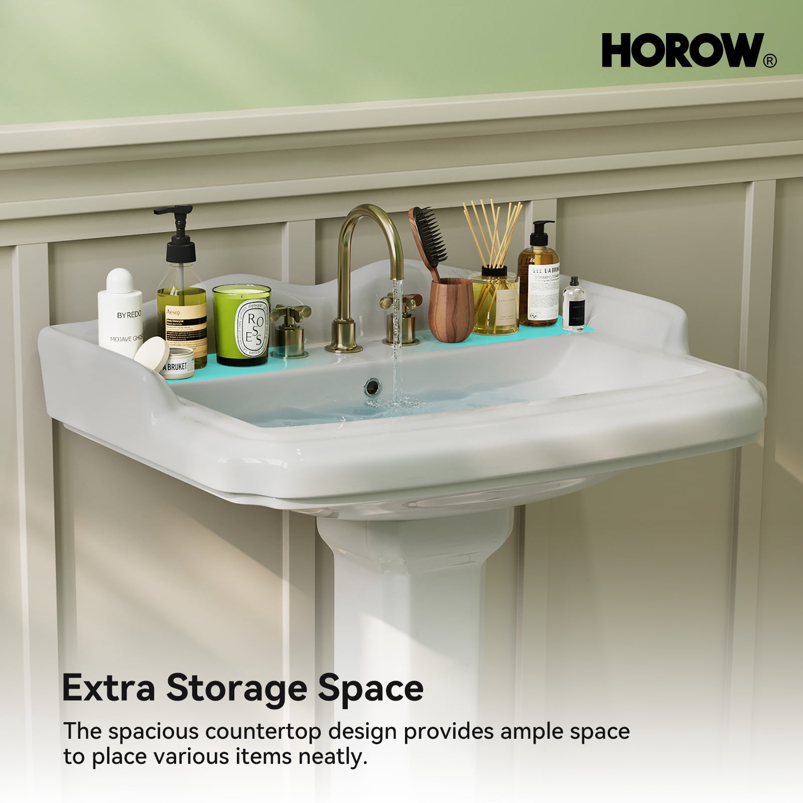 HOROW Bathroom Pedestal Sink, 23" W X 19" D Vintage Rectangular,with Overflow & 3 Pre-Drilled Holes