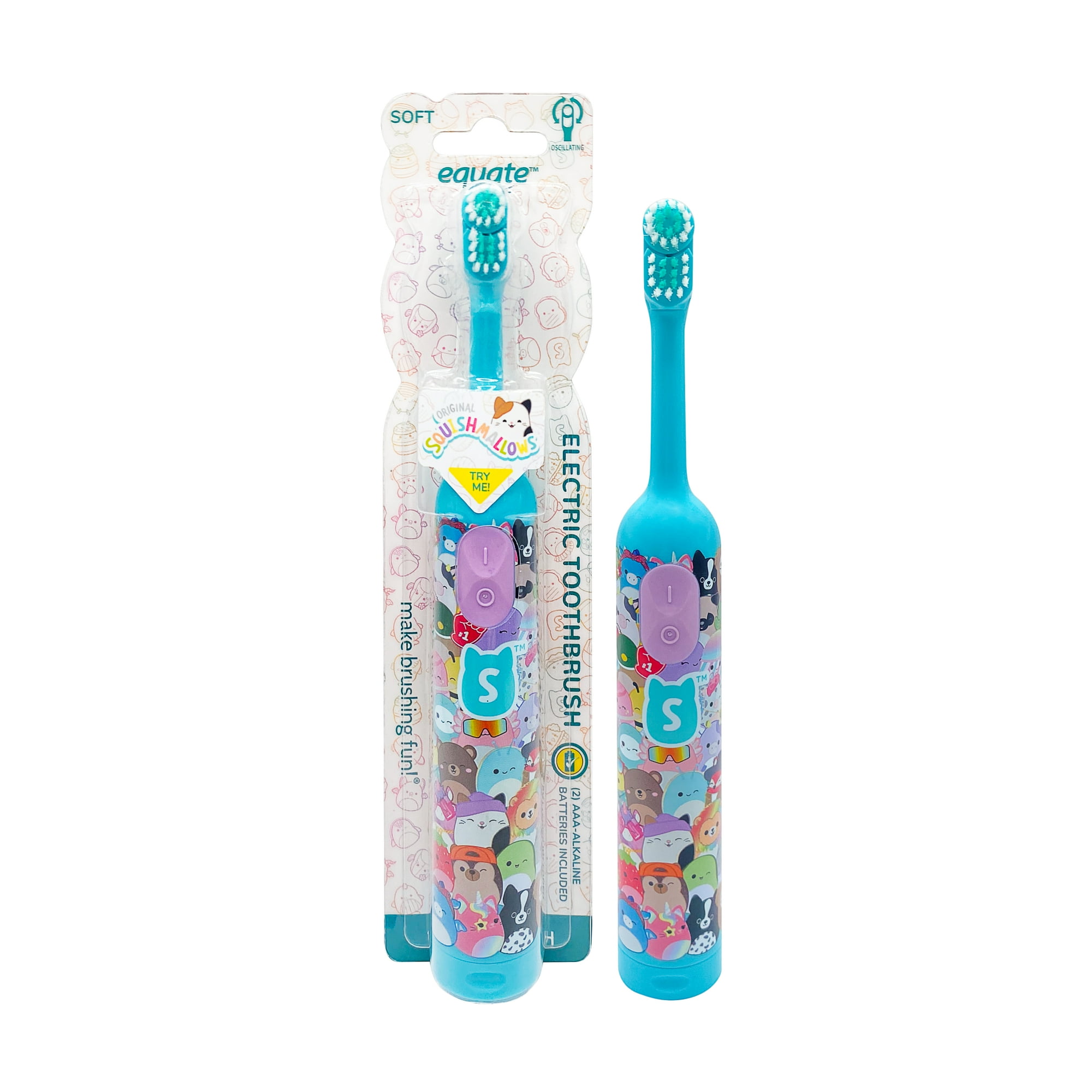 Equate Kids Squishmallows Oscillating Battery-Powered Electric Toothbrush, Soft, Blue
