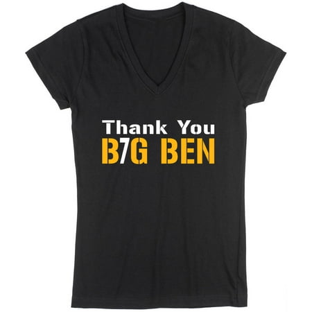 BLACK Steelers Thank You Big Ben Roethlisberger LADIES V-NECK T-shirt ADULT LARGE