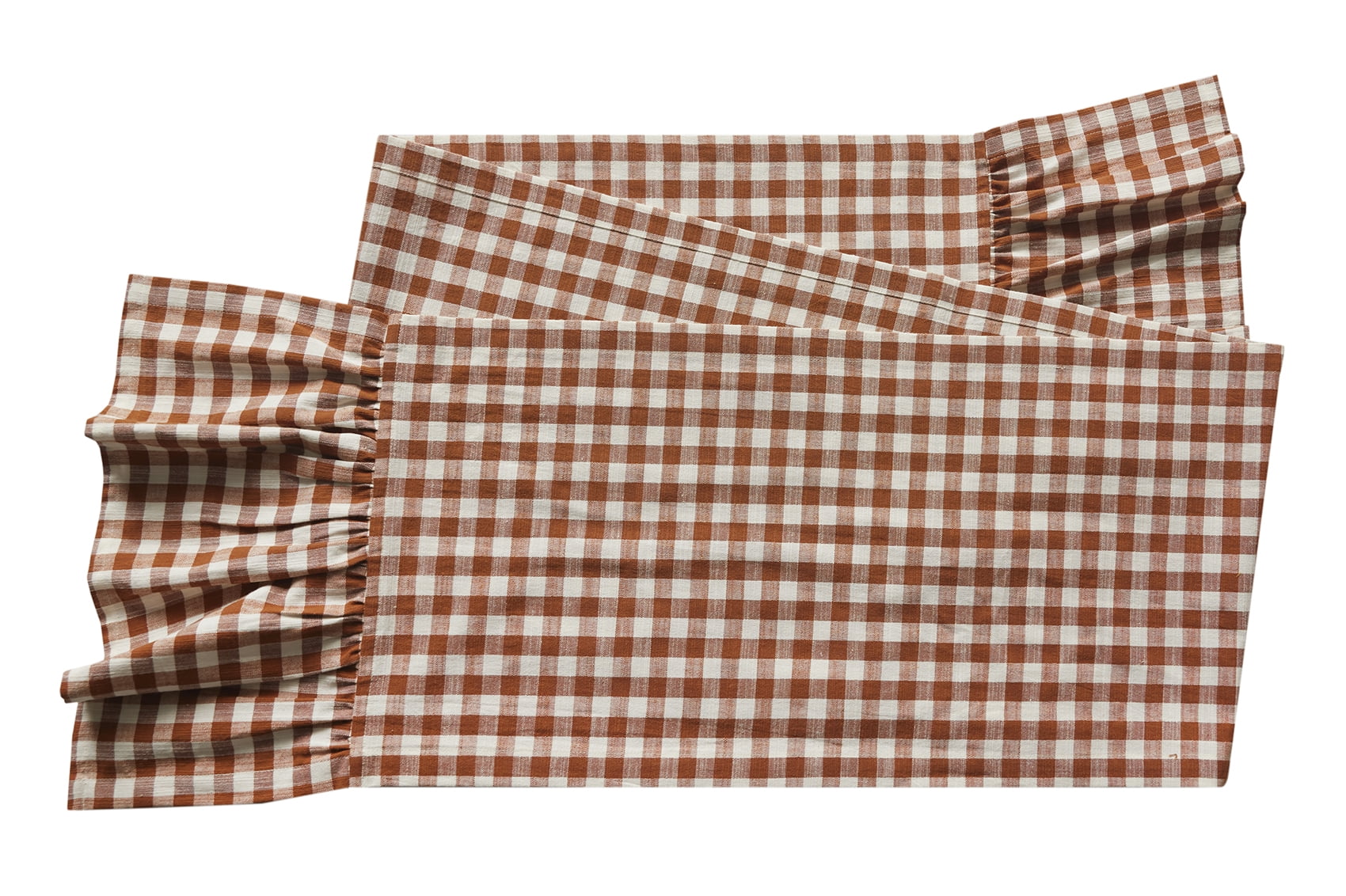 Harvest Gingham Ruffle 13" x 72" Table Runner - 100% Cotton, Rust Orange
