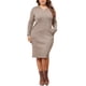 thumbnail image 1 of Vestido de suéter de talla grande Agnes Orinda para mujeres, vestido midi con capucha de manga larga 1X color caqui, 1 of 6
