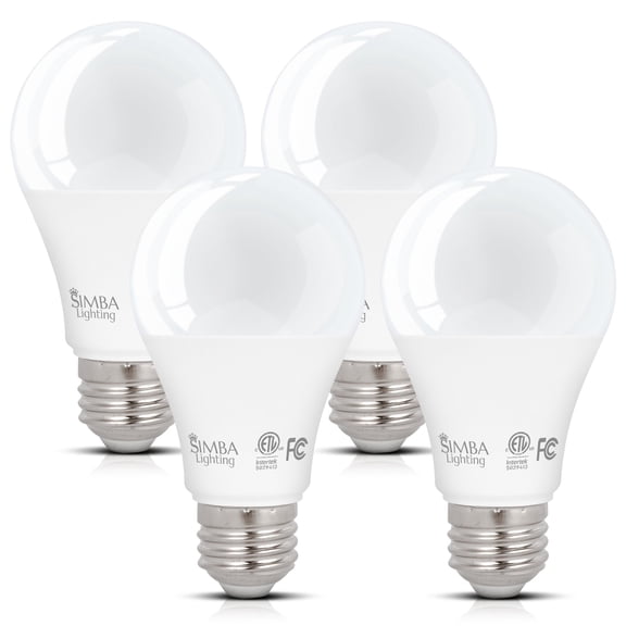 Simba Lighting LED A19 ETL Listed 9W 60W-75W Equivalent Bulbs 120V E26 Base 5000K Daylight 4-Pack