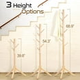 thumbnail image 3 of Superior Hub Solid Wooden Coat Rack Freestanding, New Zealand Pine Coat Tree with 8 Hooks & 3 Adjustable Sizes for Coats, Hats, Handbags and Scarves, Space Saving for Entryway/Office/Bedroom (Nature), 3 of 14