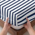 thumbnail image 3 of Queen Size Fitted Sheet Set - Navy Blue Vertical Striped 3 Piece Bedding Sets 16" Deep Pocket Fitted Sheet with 2 Pillowcases, Farmhouse Thin Line Stripes Brushed Microfiber Hotel Luxury Bed Sheets, 3 of 9