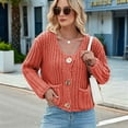 thumbnail image 4 of Women'S Long Sleeve Cropped Knit Cardigan 2025 Casual Button Down Crochet Sweater Tops with Pockets Deep Orange XL, 4 of 7