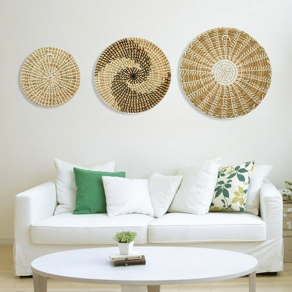 Large Seagrass Wall Wall Basket Hanging Decor, Round Rattan Wall Decor Boho Home Decor 3pcs/Set Natural Home Decor for Room Home Art Decoration