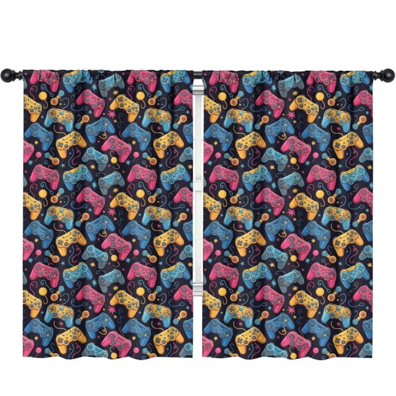 Blackout Kids Curtains,Game Controller Black Pattern Children's Insulated Curtains Set Of 2,Bedroom Essentials,Toddler Room Decor 52"x84"