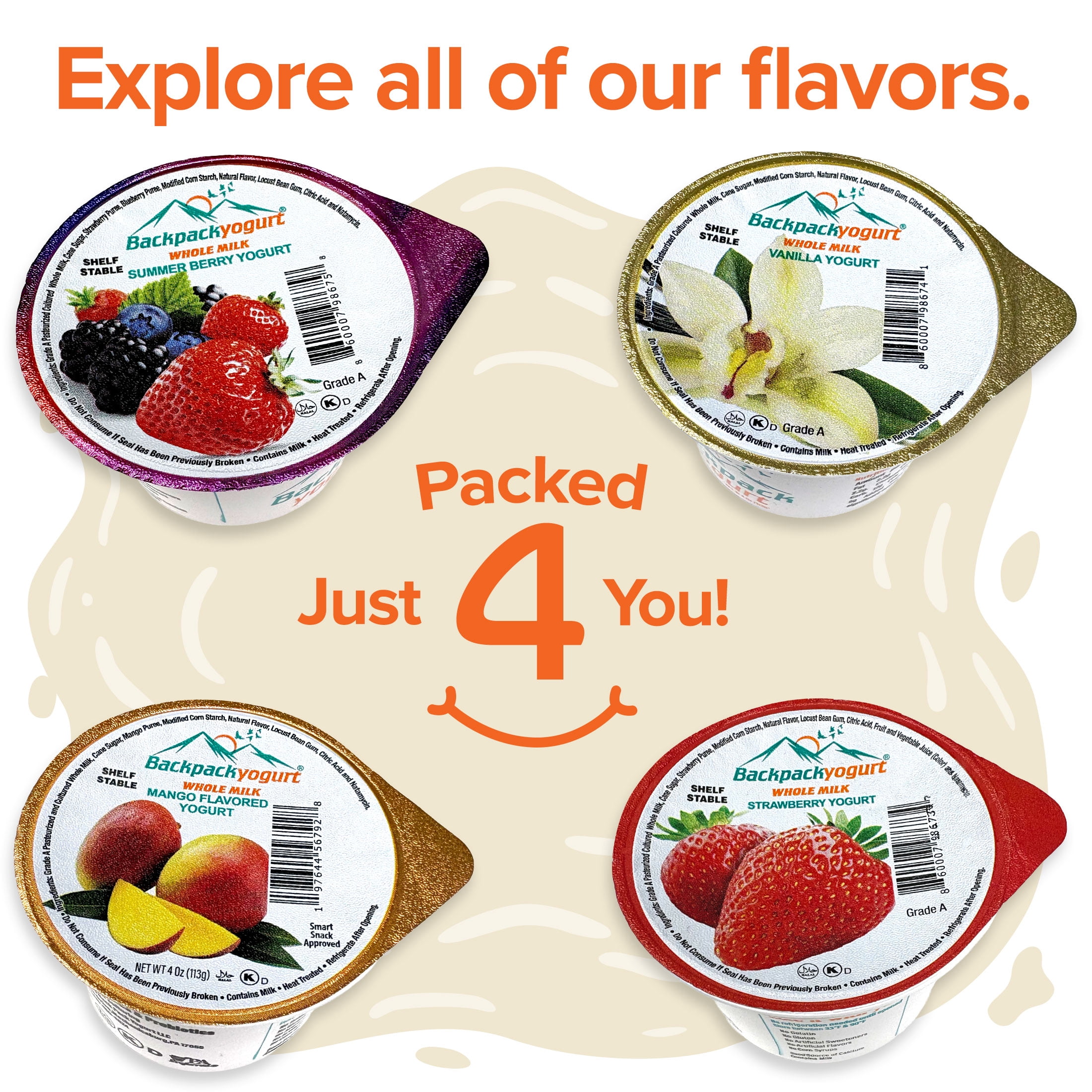 Backpack Yogurt Vanilla and Strawberry Variety Pack, 4 oz (24ct)