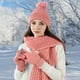 thumbnail image 4 of Set de guantes de bufanda para mujer con gorro de invierno | Combinación de punto acrílico de 3 piezas | Guantes antideslizantes con pantalla táctil | Bufanda larga con patrón retorcido | Beanie |, 4 of 6