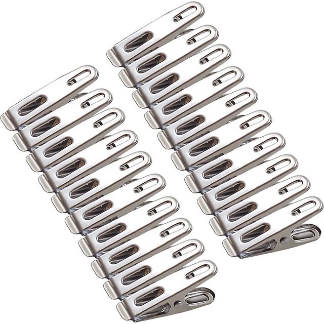 Juego de 20 pinzas para la ropa INOX, 4,5 cm, pequeñas pinzas de metal para la ropa, pinzas para la ropa, pinzas para la ropa, calcetines, alimentos (plata)