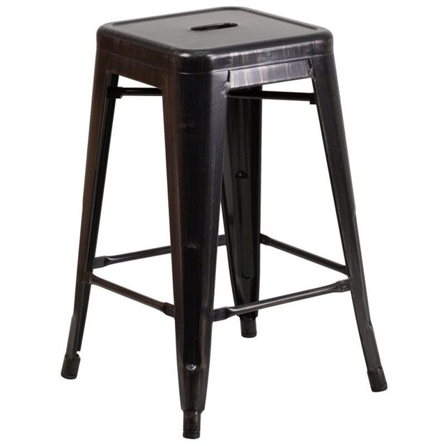 Bowery Hill Metal 24'' Backless Counter Stool in Black and Gold
