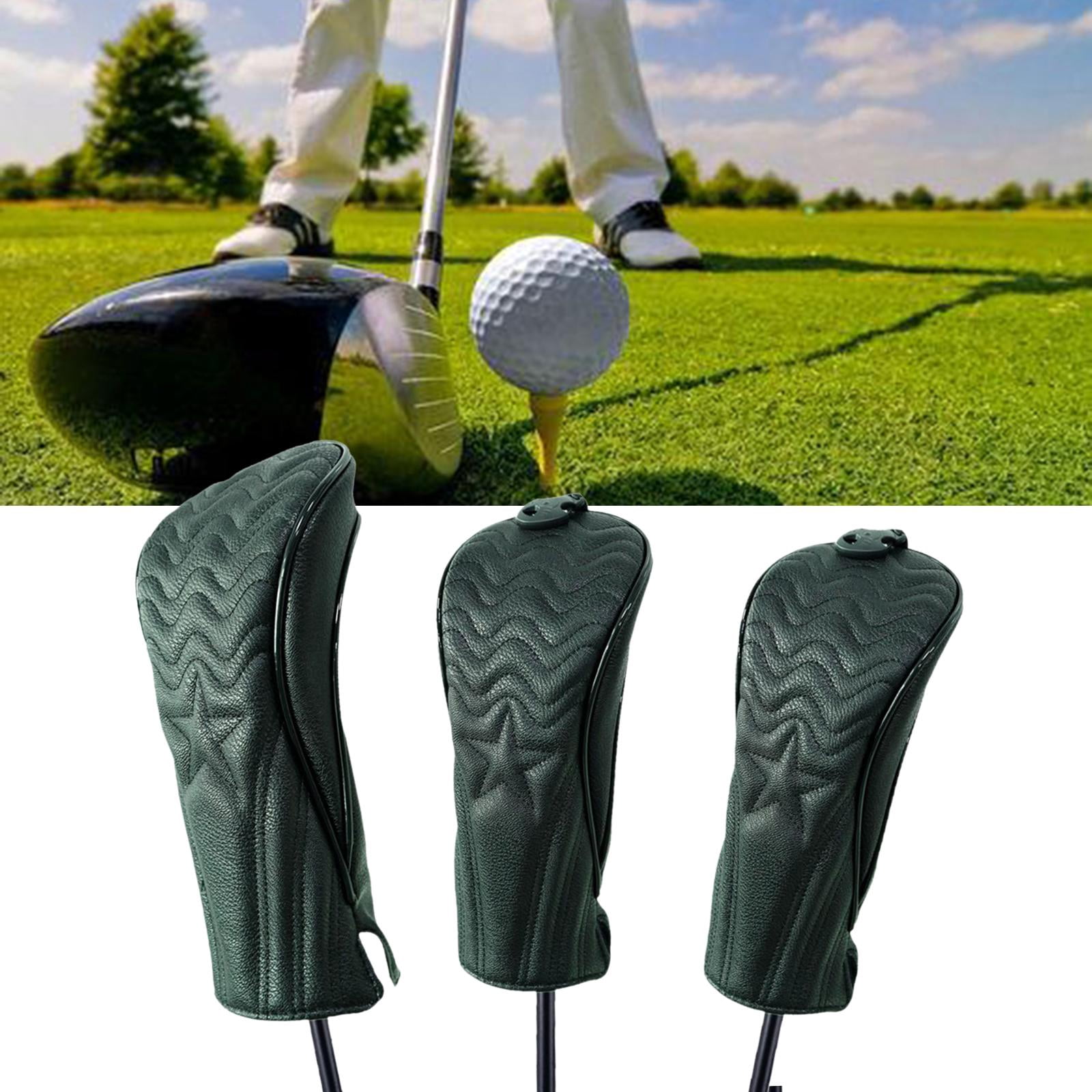 funtasica 3 Pcs Waterproof PU Golf Club Head Covers for Woods Driver Hybrids, Long Neck Golf Club covers for head Set Golfer Gifts