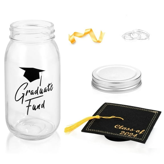 Pebbuoy DIY Graduation Money Jar Transparent Body Congrats College High School Hat Kit Cash Bottle Centerpieces Decoration Party Supplies