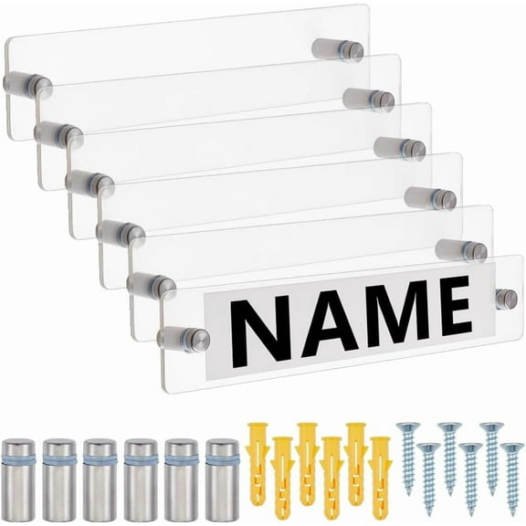 2 Sets Wall Mount Name Plate Holder 8x2 Inch Clear Acrylic Wall Name Plate Holders Office Business Door Sign Holder with Standoff Screws