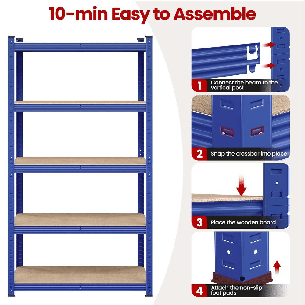 Alden Design 5-Shelf Boltless & Adjustable Steel Storage Shelf Unit, Blue, 3 Pieces