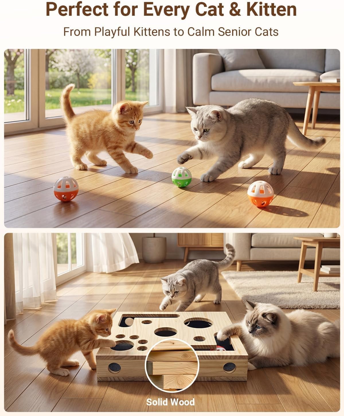Cat Nail File Box with Interactive Cat Toys – 2026 Cats Nail File Enrichment Box Scratch Puzzle Toy for Indoor Cats, Natural Claw Care & Enrichment Activity with 3 Bell Ball(Random Color)
