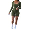 thumbnail image 2 of Arvbitana Women Bodycon Yoga Jumpsuits Workout Ribbed Long Sleeve Sport Full Body Romper Bodysuit One-Piece Playsuit, 2 of 9