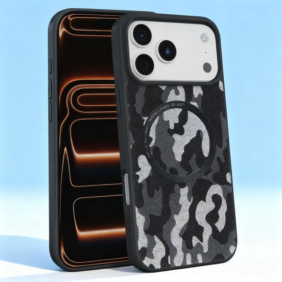 Magnetic For iPhone 17 Pro Max Phone Case,Camouflage Pattern PU Leather Back Design,Compatible with Mag-Safe,Anti-Scratch Shockproof Anti-fall Drop Protection,Ultra Slim Phone Case,Black