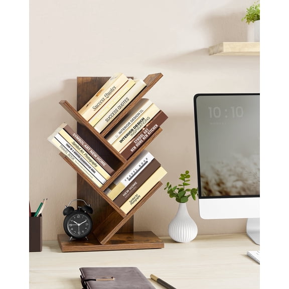 Rustic Brown 5 - Tier Tree Bookshelf - Space - Saving Corner Shelf. Ideal for Holding Books, CDs, Games in Bedroom, Living Room, or Home Office