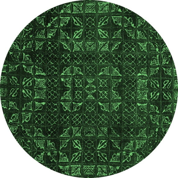 Ahgly Company Indoor Round Abstract Emerald Green Modern Area Rugs, 5' Round