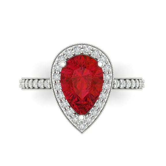 Halo Engagement Ring for Women - 2.36ct Simulated Ruby in 14K White Gold Promise Ring
