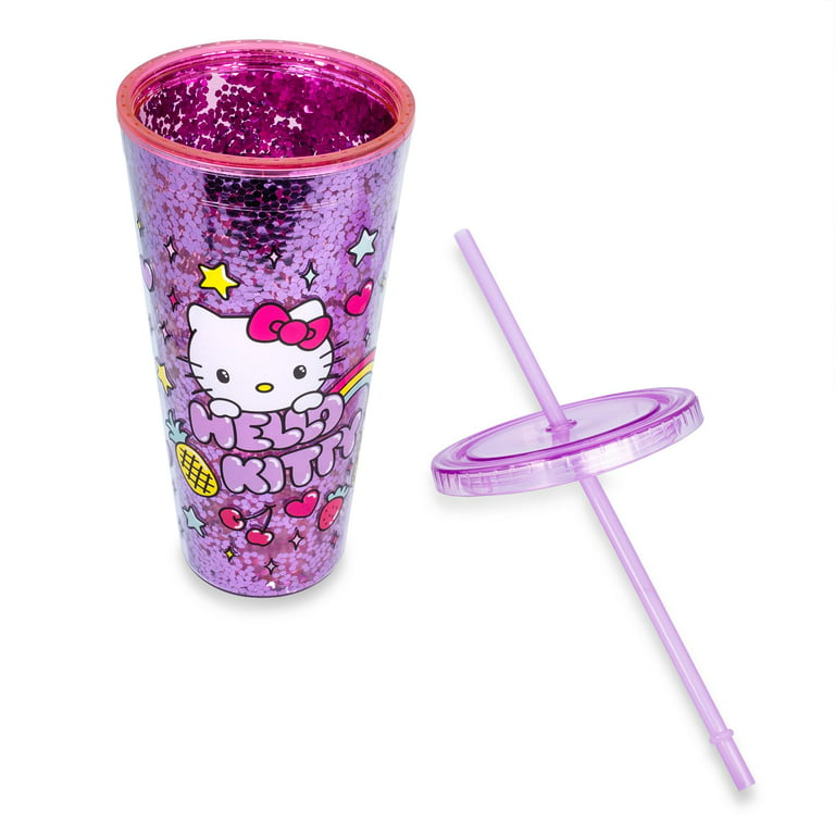 Silver Buffalo Sanrio Hello Kitty Face Carnival Cup With Lid  and Topper Straw