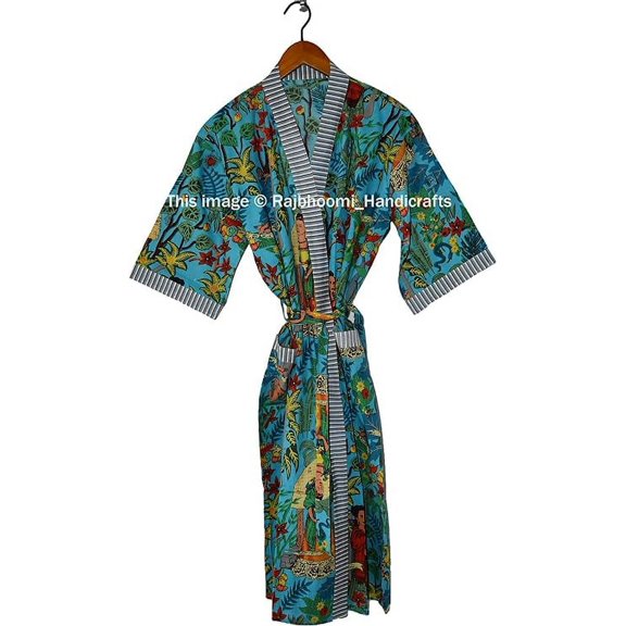 Rajbhoomi Handicrafts Women Kimono Robes Cotton Lightweight Robe Short Knit Bathrobe Sleepwear Ladies Loungewear