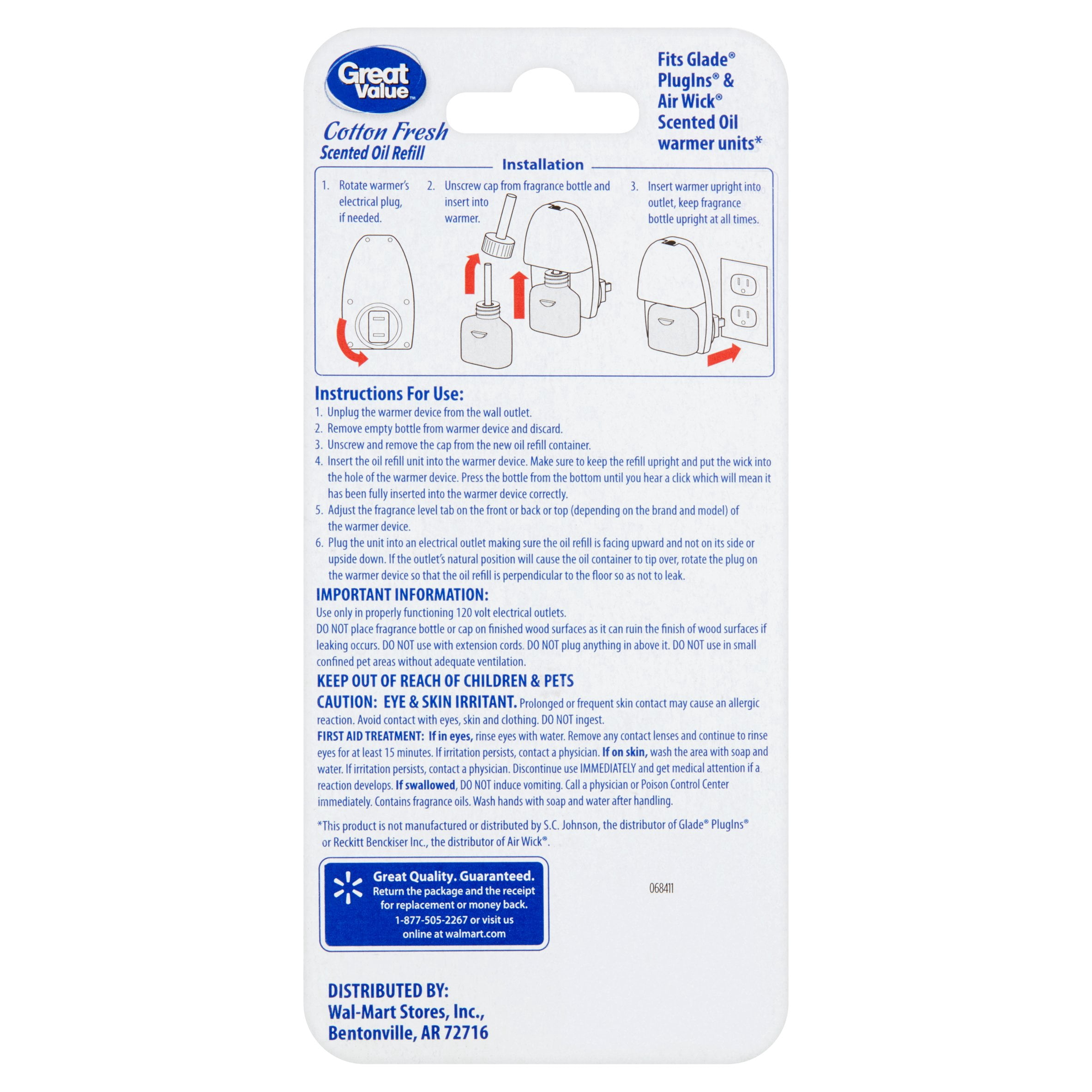 Great Value Scented Oil Refill, Cotton Fresh, 0.67 fl oz