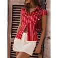 thumbnail image 6 of Women'S Striped Button Down Shirt Cap Short Sleeve Fitted Work Business Blouses Red M, 6 of 9