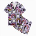 thumbnail image 4 of CAUYDY Girls Halloween Satin Pajamas Set Button Down 2 Piece Pjs Shorts Set Loungewear Sets Sleepwear,6-7 Y, 4 of 5