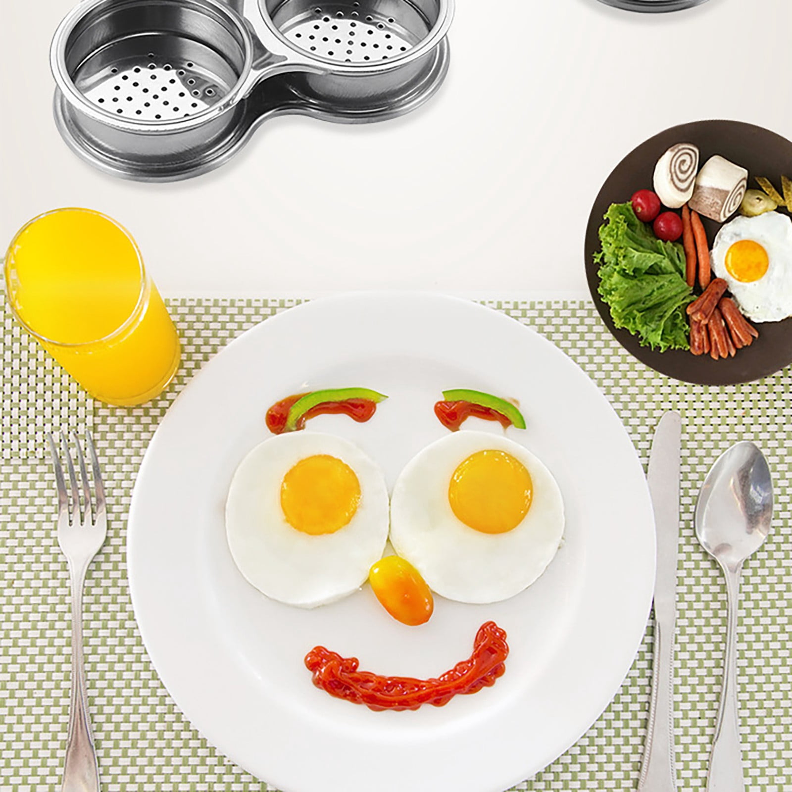 Last Chance 2X430 Stainless Steel Three-Grid Breakfast Egg Cooker,430 Stainless Steel Three-Grid Breakfast Egg Cooker 2Pcs