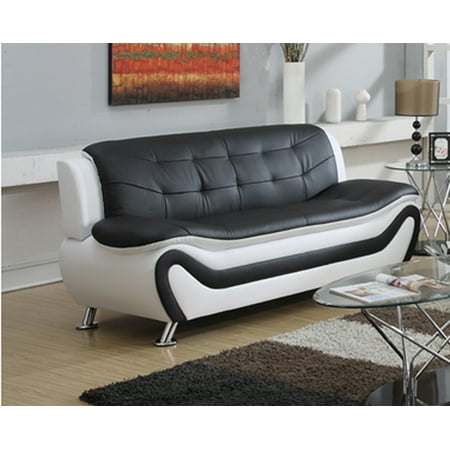 Frady Black and White Faux Leather Modern Living Room